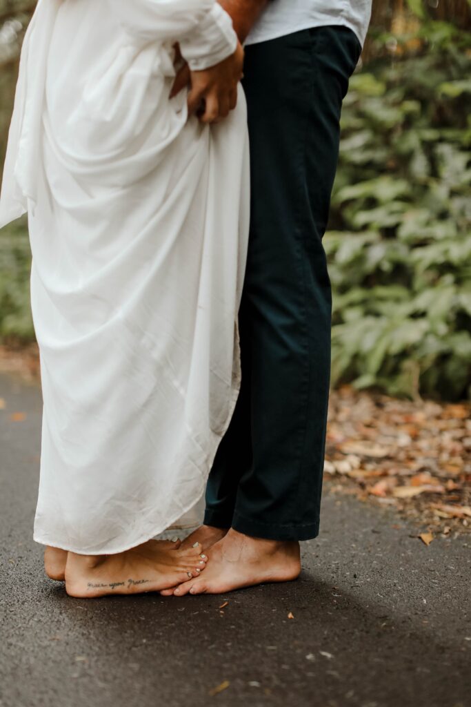 bride and grooms feet on a road elope in san diego